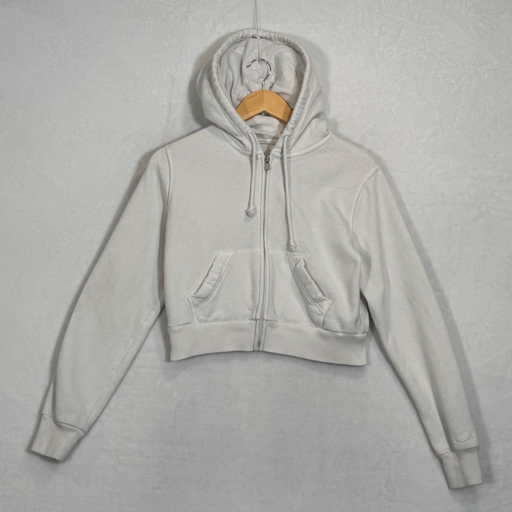 Hollister White Full Zip Cropped Hoodie XS